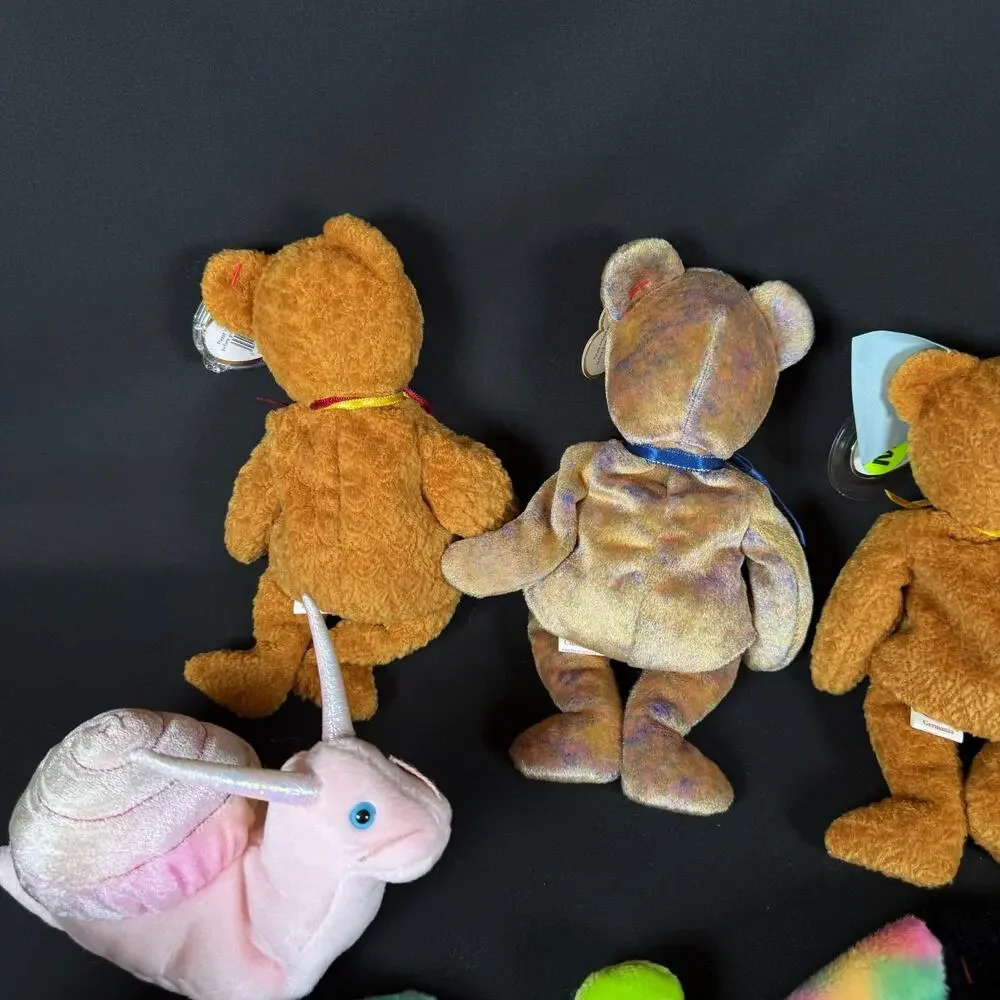 Lot of 8 Ty Beanie Babies Bears Fish Butterfly Dog Plush With Tags Retired